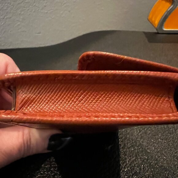 Prada Saffiano Leather Card Holder Wallet on Chain Brown Gold Logo Made in Italy - Picture 5 of 8